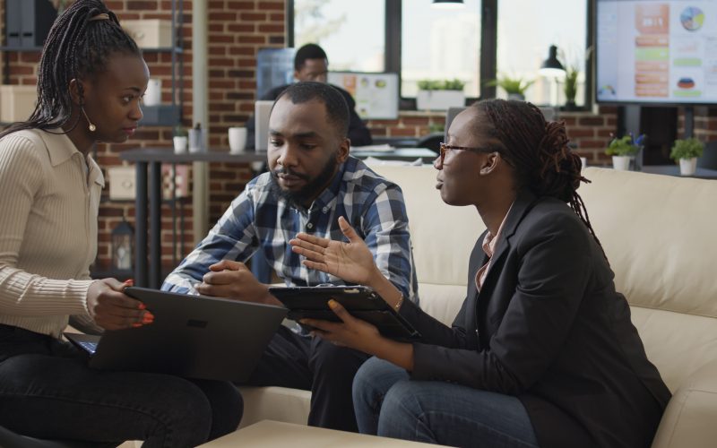 African american people meeting to plan research project